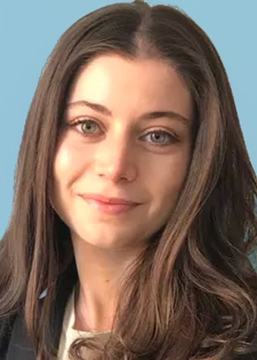 a headshot of Brooke Schwartz, LCSW on a blue background